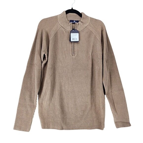 Luchiano Visconti Other - Luchiano Visconti Sweater Mens M Taupe Brown Ribbed Knit 1/4 Zip Pullover *NWT*